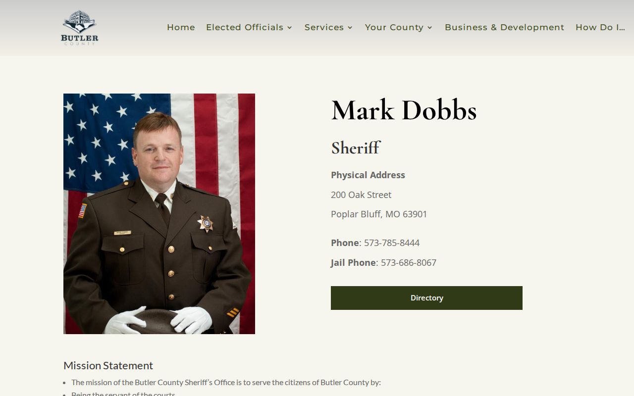 Butler County Sheriff official contact page